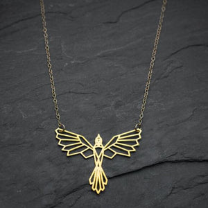 Yiustar New Gold Origami Phoenix Necklace Geometric